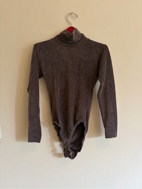 Vintage Ribbed Turtleneck Bodysuit Sweater Brown Ann Christine